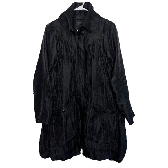 Samuel Dong Black Bubble Satin Jacket Coat Small Zip Front Lagenlook Cocktail - Picture 1 of 10